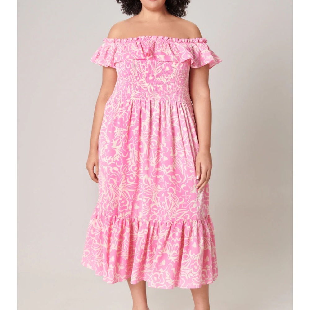Sugarlips Pink Off-Shoulder Midi Dress